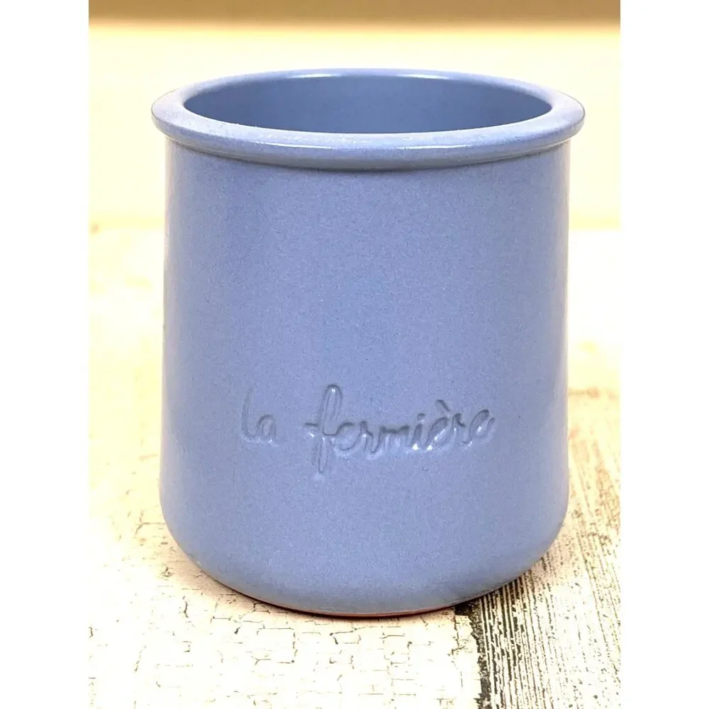 La Fermière Cermer Set of 2 Blue Terra Cotta Pottery Yogurt Pots NEW